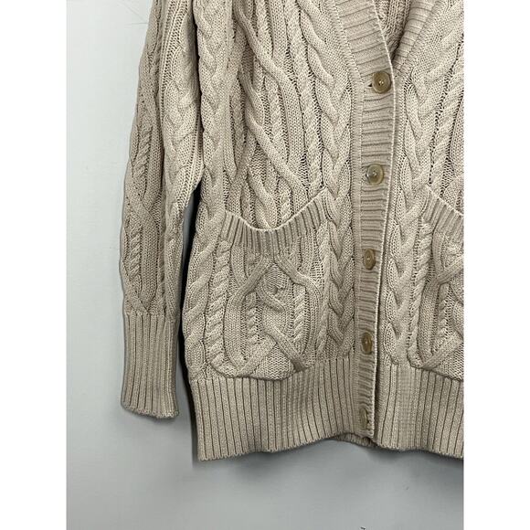 J Crew Sweater Womens XXS Cableknit Cardigan Tan Button Up V Neck Oversized - Picture 4 of 15